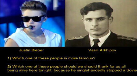 Justin Bieber or Vasili Arkhipov: Which one of these people is more famous?