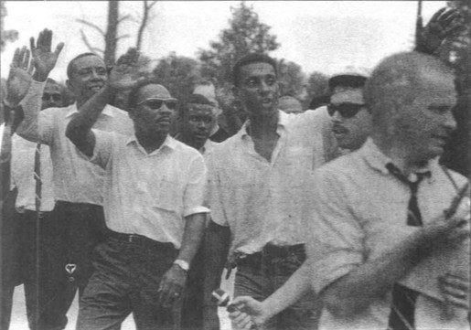 Floyd McKissick, MLK and Stokely Carmichael take up James Meredith's march on June 7, 1966